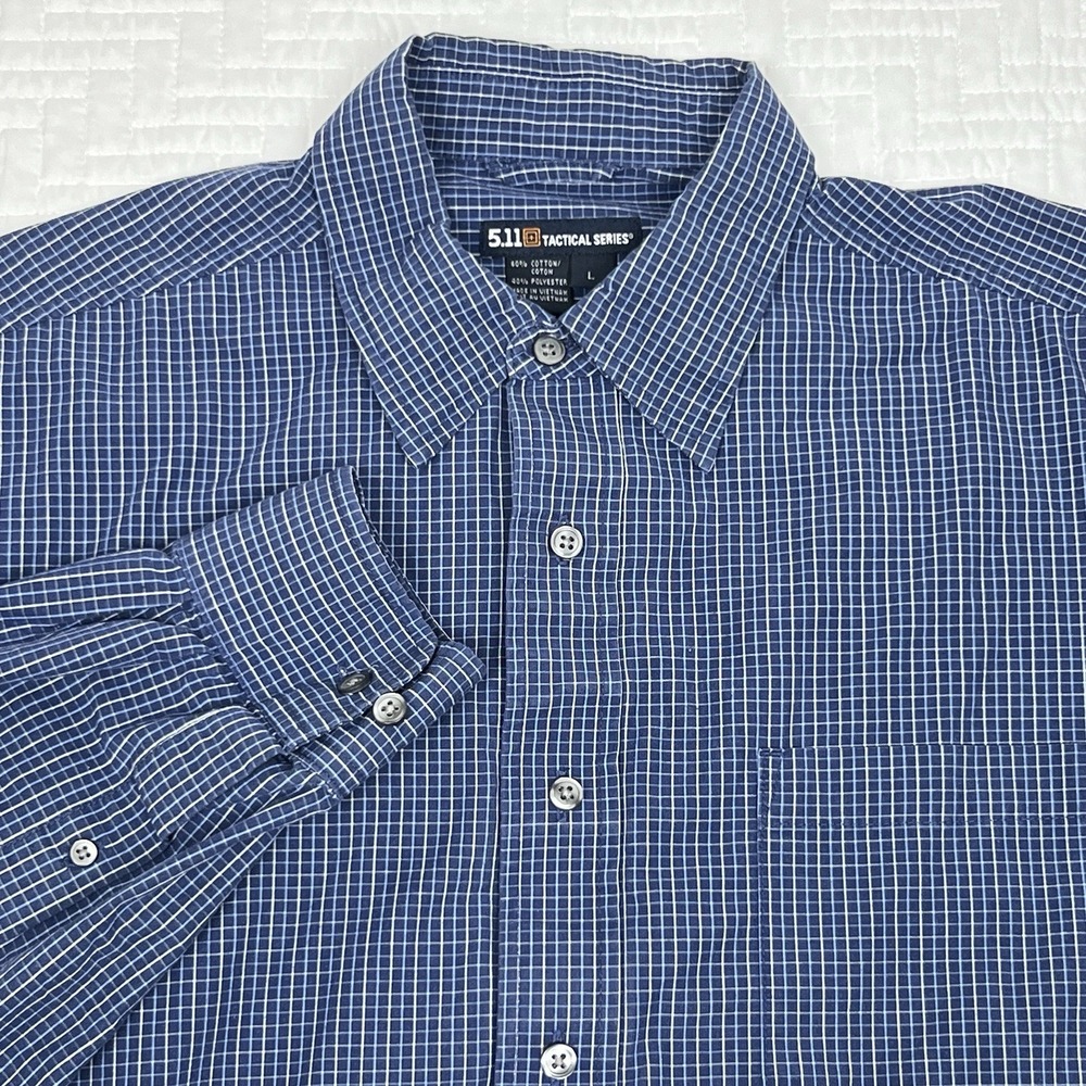 5.11 Tacitcal Covert Button Up Snap Shirt L Rapidraw Concealed Carry Blue Plaid